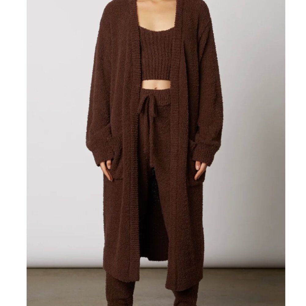 Nia Plush Cardigan full lenth long womens Brown (small) loungewear cozy comfy